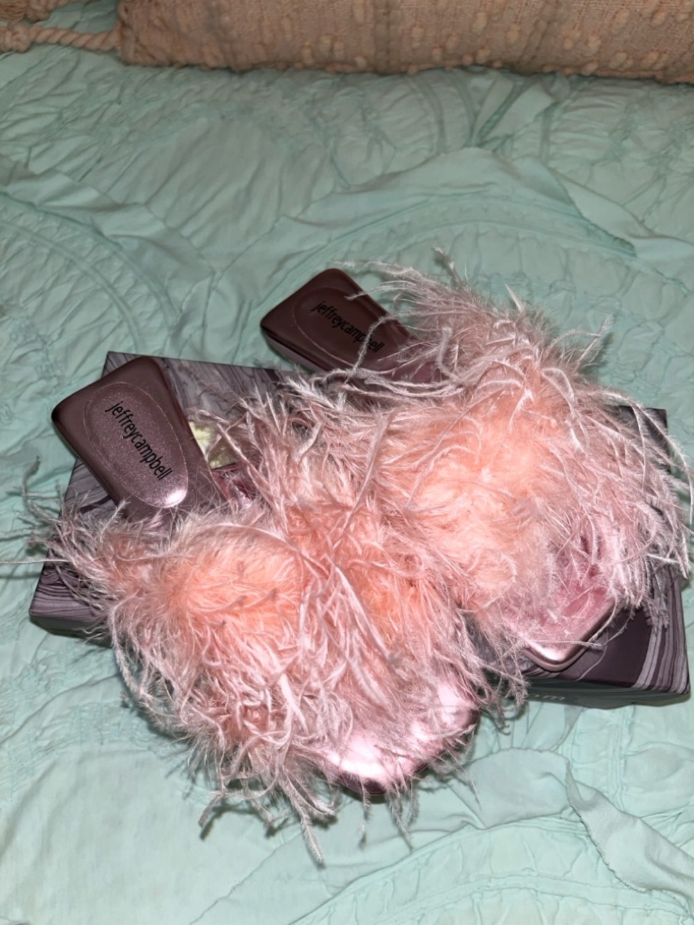 Pink Jeffrey Campbell Feather Slide Sandals